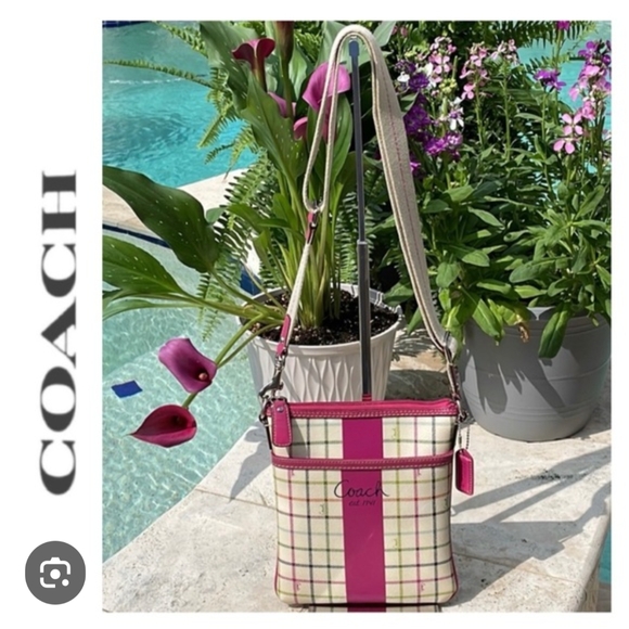 NWOT Coach Pink and White Plaid Crossbody Bag - Picture 1 of 12
